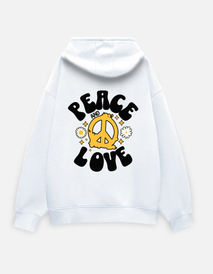 Peace and Love White Oversized Hoodies - Image 2
