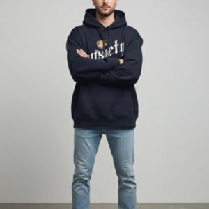 Anxiety Navy Blue Oversized Hoodie
