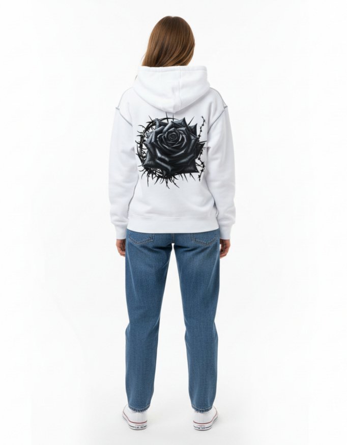 Black Rose White Oversized Hoodie
