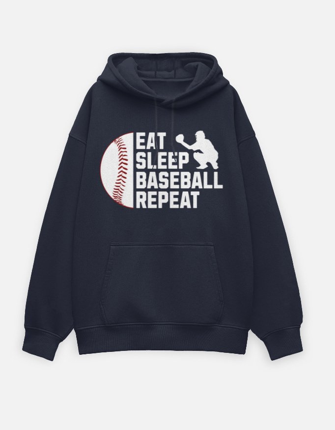 Eat Sleep Baseball Repeat Navy Blue Oversized Hoodie - Image 2