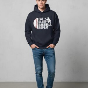 Eat Sleep Baseball Repeat Navy Blue Oversized Hoodie