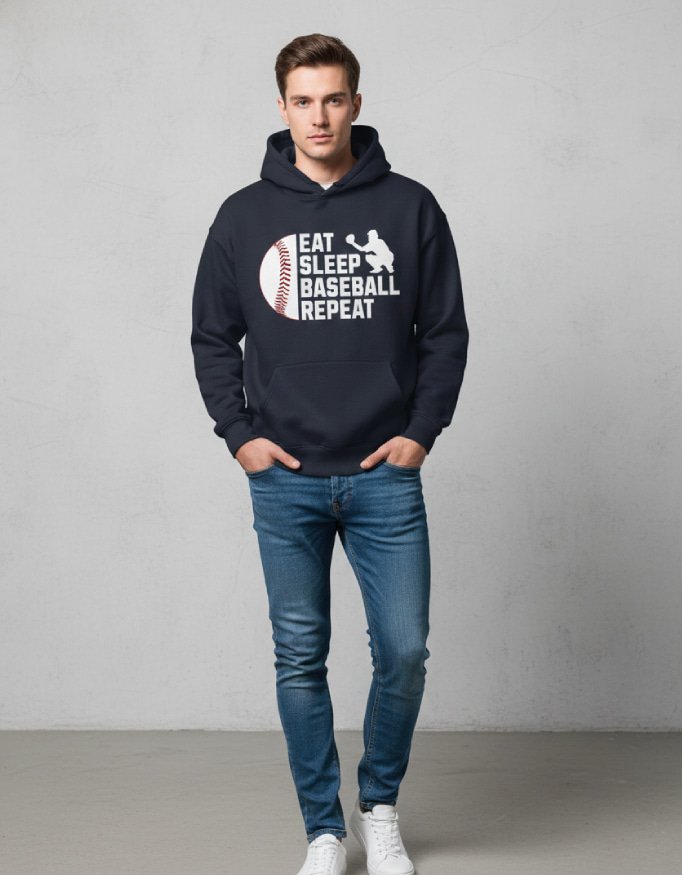 Eat Sleep Baseball Repeat Navy Blue Oversized Hoodie