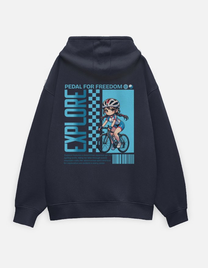 Explore Navy Blue Oversized Hoodie - Image 2