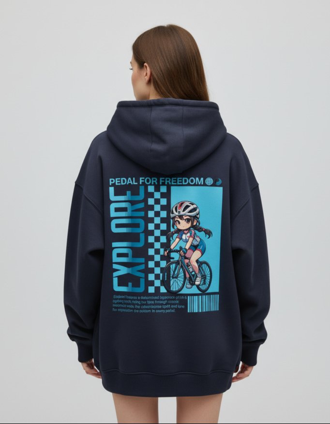 Explore Navy Blue Oversized Hoodie