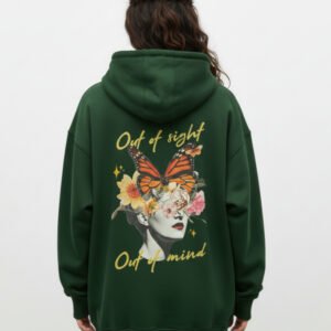 Flower Head Girl Out of Sight Out of Mind Bottle Green Oversized Hoodie