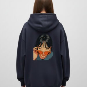 Girl Graphic Navy Blue Oversized Hoodie