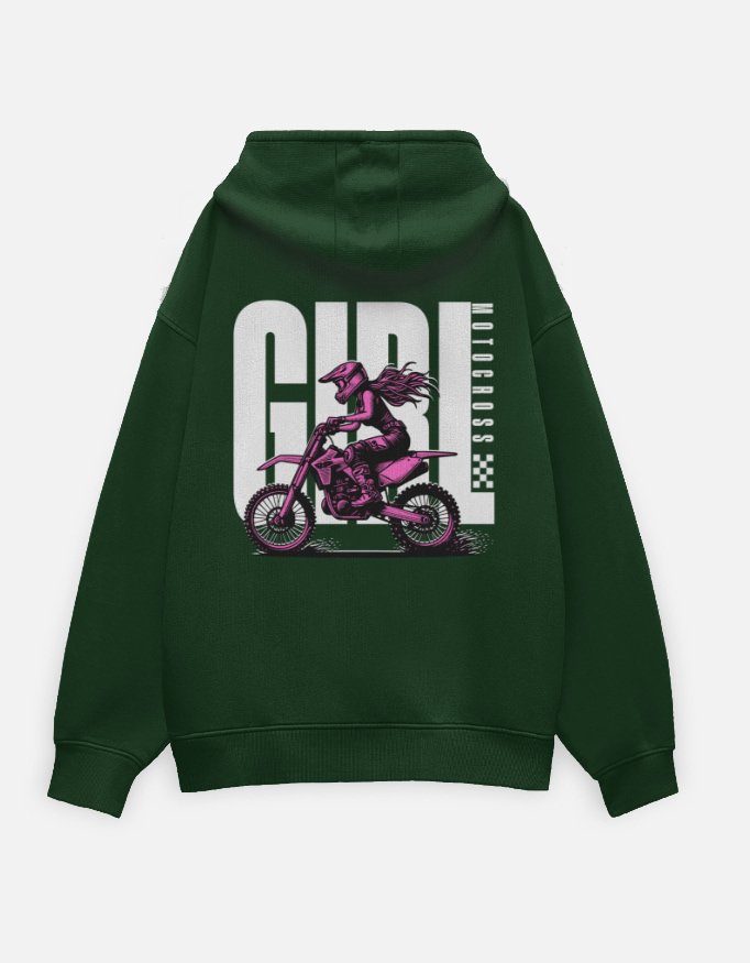 Girl motocross Bottle Green Oversized Hoodie - Image 2
