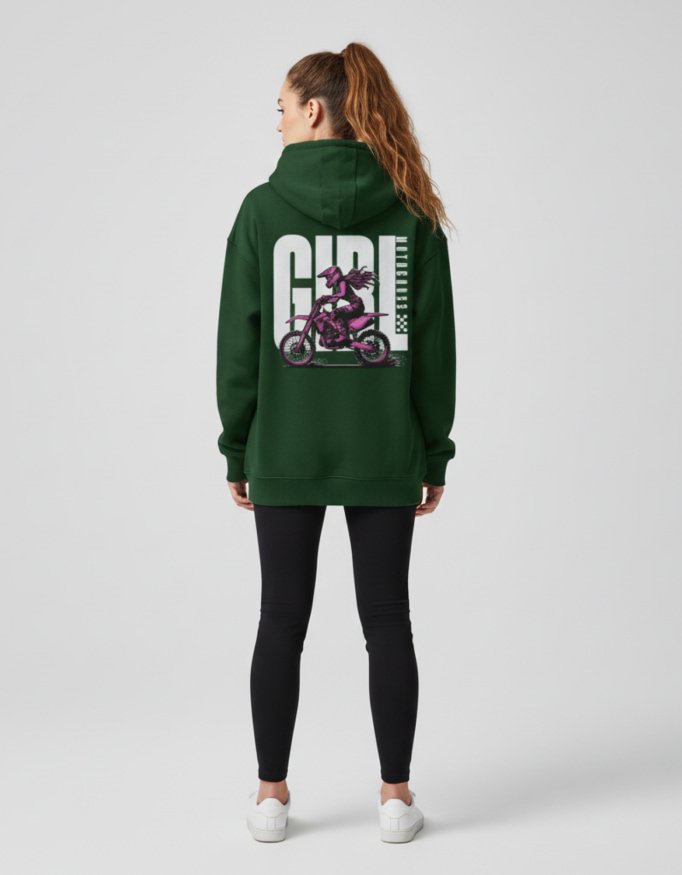 Girl motocross Bottle Green Oversized Hoodie