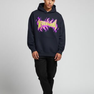 Never Mind Navy Blue Oversized Hoodie