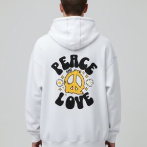 Peace and Love White Oversized Hoodies