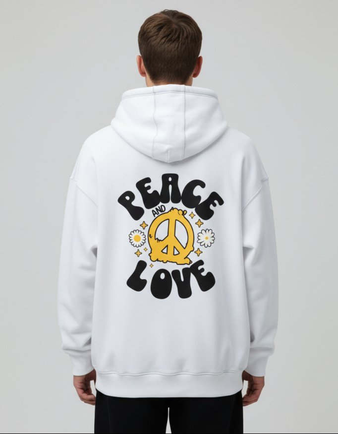 Peace and Love White Oversized Hoodies