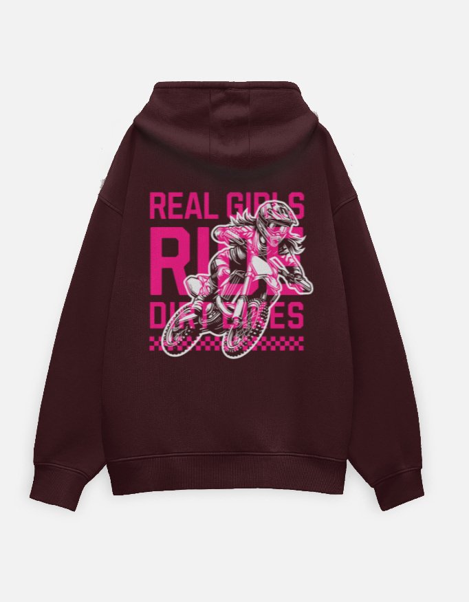 Real Girls Ride Dirt Bikes Maroon Oversized Hoodie - Image 2