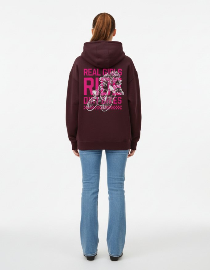 Real Girls Ride Dirt Bikes Maroon Oversized Hoodie