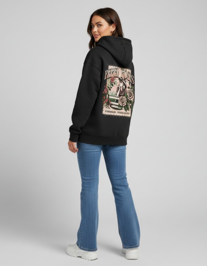 Rebel Roses Black Oversized Hoodie