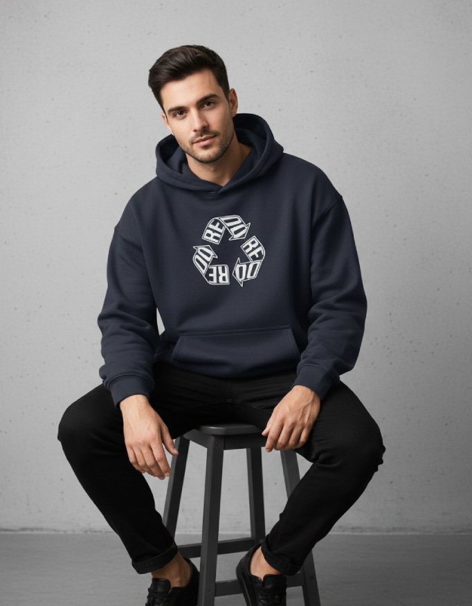 Redo Navy Blue Oversized Hoodie