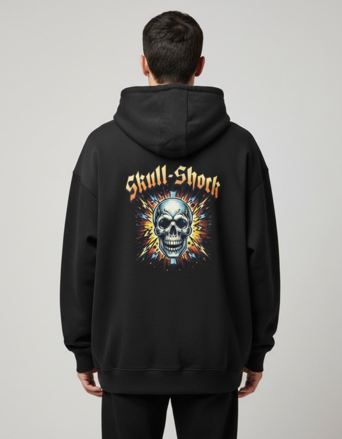 Skull Shock Black Oversized Hoodie