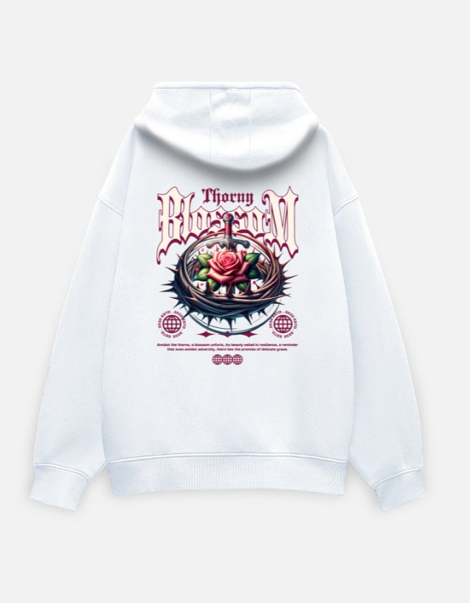 Thorny Blossom White Oversized Hoodie - Image 2