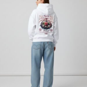 Thorny Blossom White Oversized Hoodie